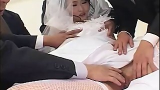 Kinky Japanese bride gangbanged in cuckold orgy